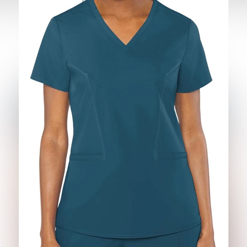 Medcouture Peaches Collection Double V-Neck Scrub Top - Caribbean Blue
